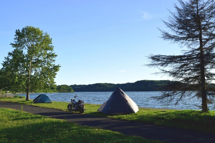 10 Best Places To Camp In Lake Tahoe 8 Family tent setup at a popular Lake Tahoe campground with lake views
