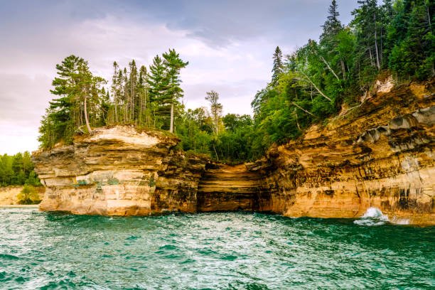 Best Places To Camp In Michigan 3 Colorful cliffs and lakeshore view at Pictured Rocks National Lakeshore campground
