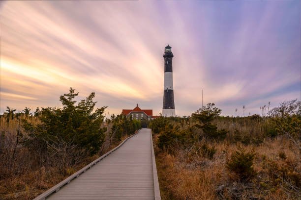 Beach campsite view at Robert Moses State Park, offering coastal camping experiences in New York.